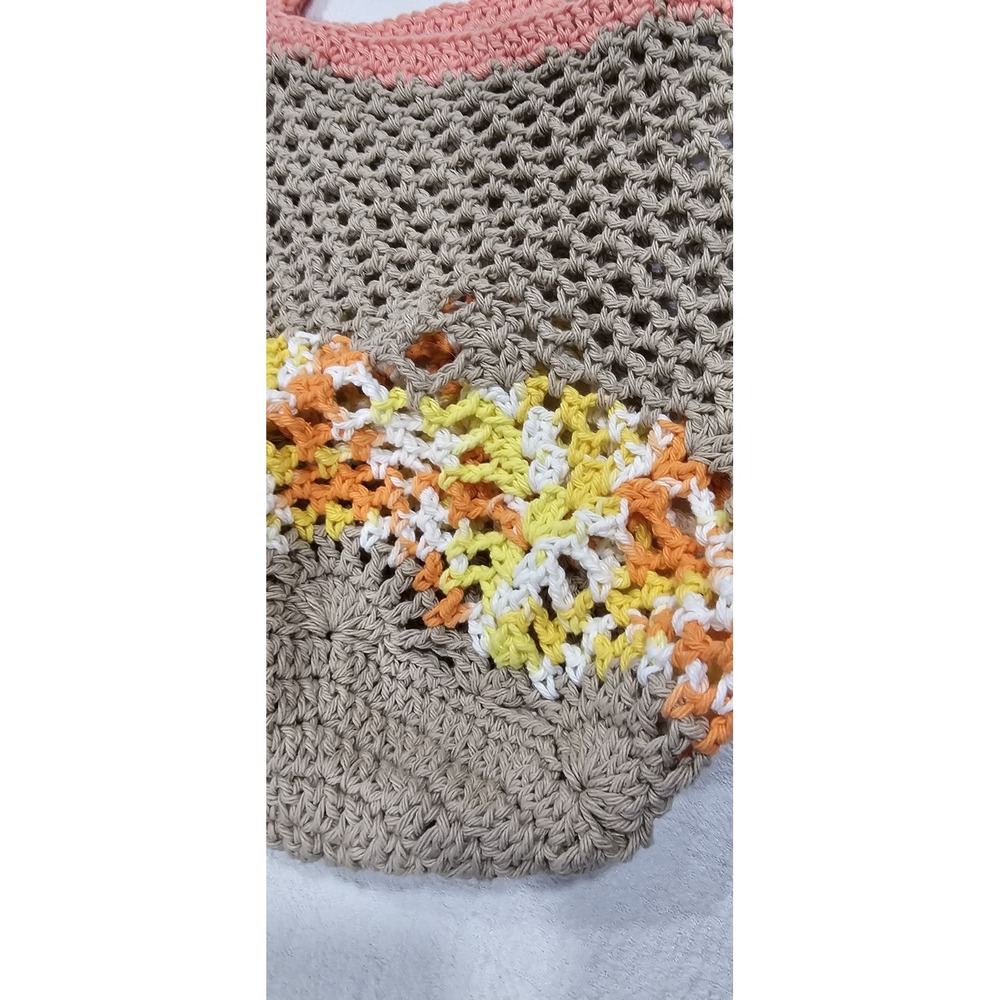 Handmade Crochet Cotton Market Bag Tote Multicolor Slouchy Boho Beach Eco Friend - Picture 6 of 11